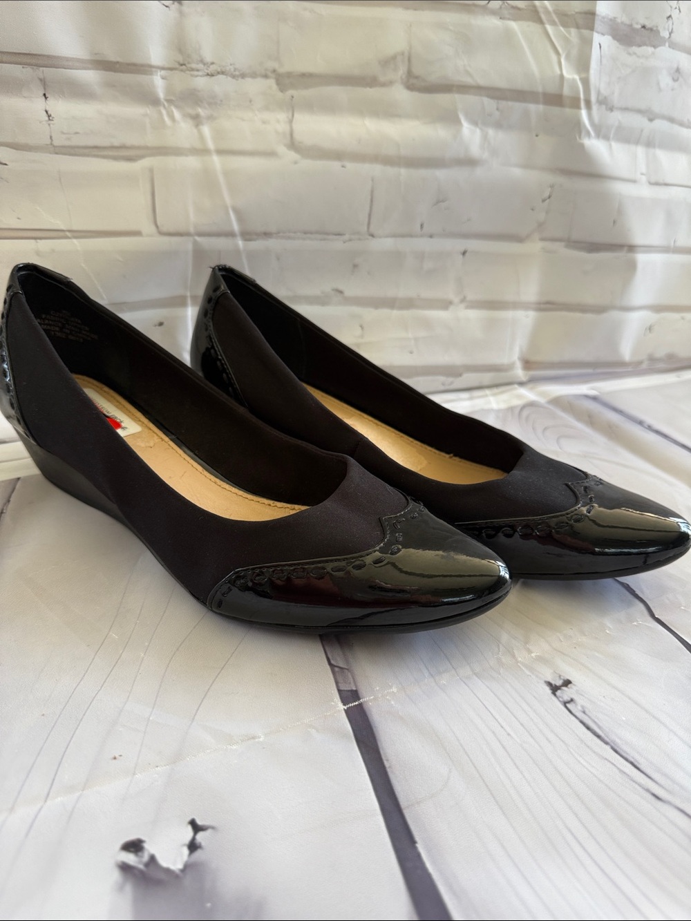 Circa Joan & David Patent Leather and Wedge Heel Shoes in Black